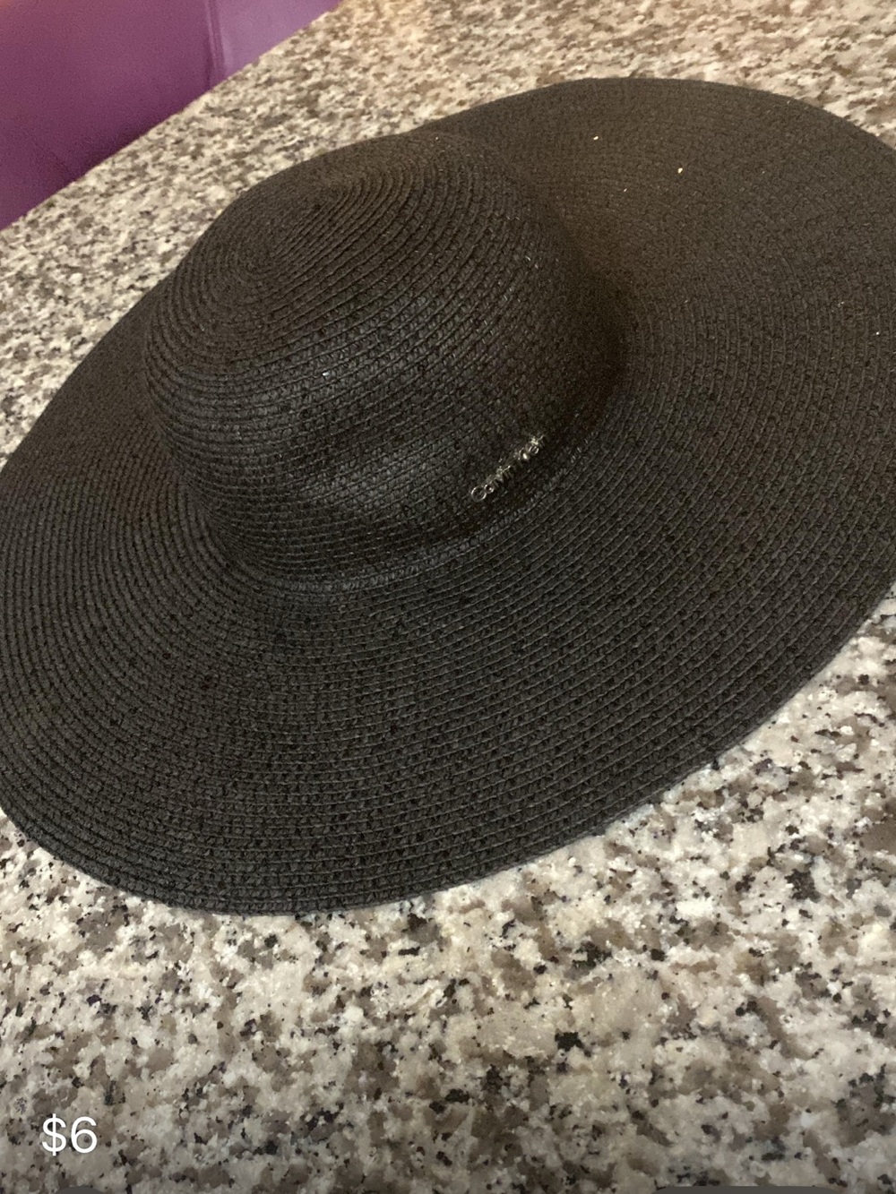 Calvin Klein Black Wide-Brim Straw Sun Hat
